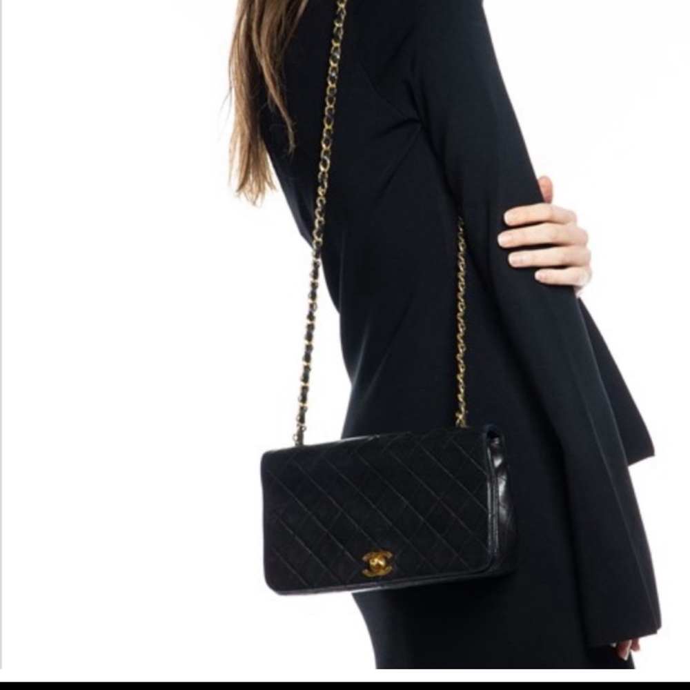 🖤💛Chanel Black Leather CC Single Full Flap Bag